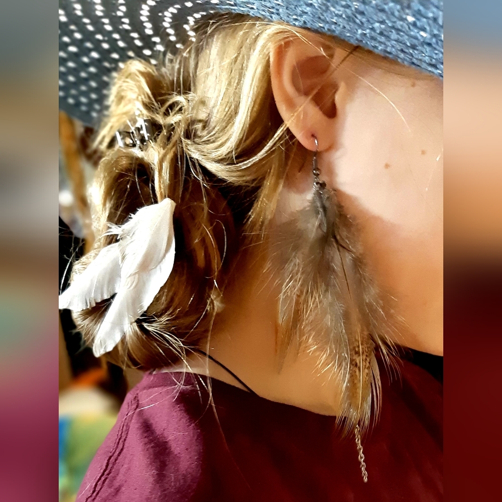 Pheasant feather dangles with silver chain